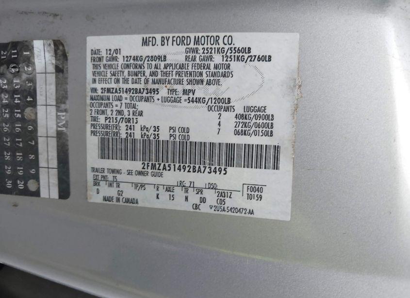 Photo 9 of 2002 Ford Windstar LX (VIN 2FMZA51492BA73495)