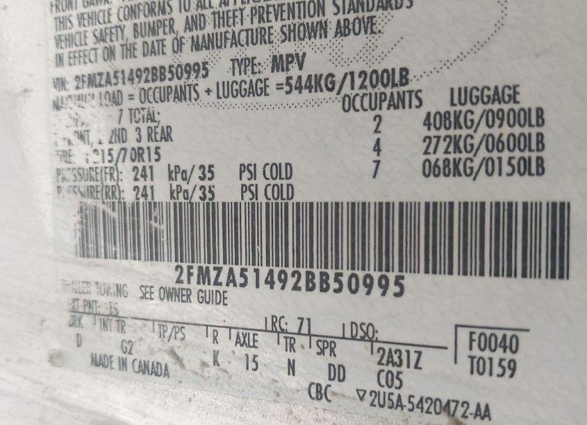 Photo 9 of 2002 Ford Windstar LX (VIN 2FMZA51492BB50995)