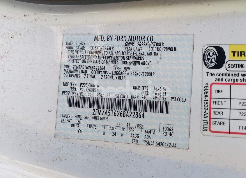 Photo 9 of 2006 Ford Freestar SE (VIN 2FMZA51626BA22864)