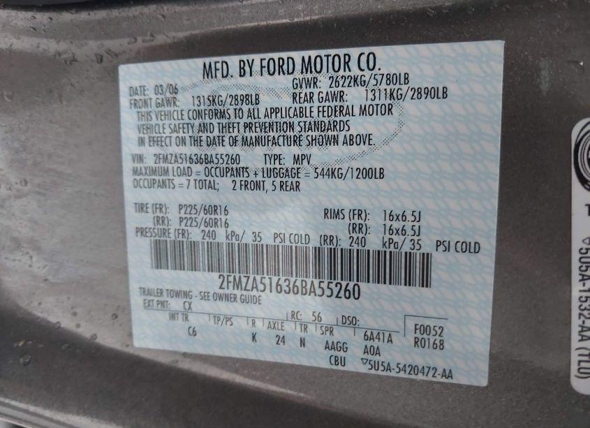 Photo 9 of 2006 Ford Freestar SE (VIN 2FMZA51636BA55260)