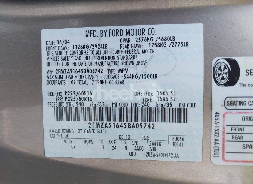 Photo 9 of 2005 Ford Freestar SE (VIN 2FMZA51645BA05742)