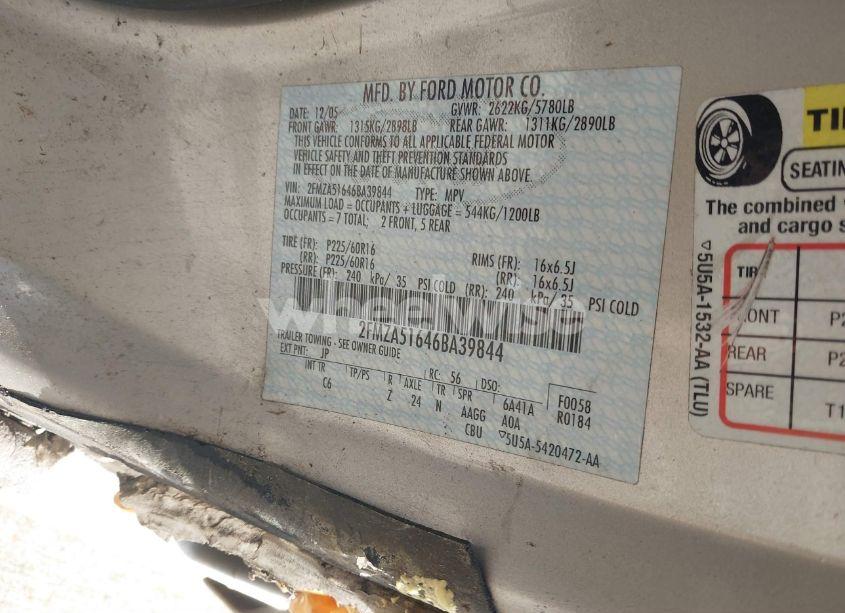 Photo 9 of 2006 Ford Freestar SE (VIN 2FMZA51646BA39844)