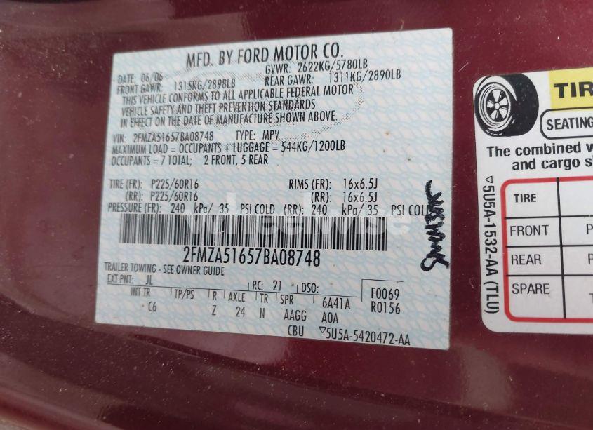 Photo 9 of 2007 Ford Freestar SE (VIN 2FMZA51657BA08748)