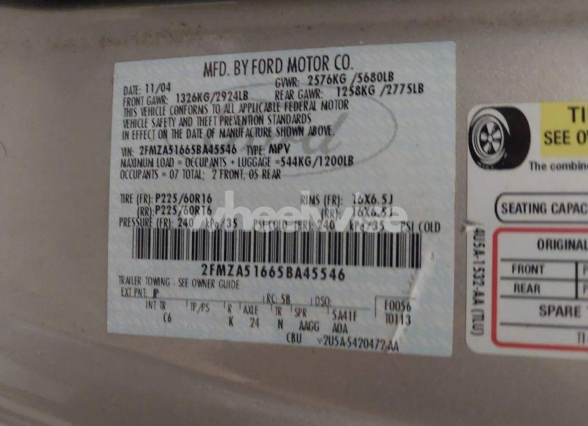 Photo 9 of 2005 Ford Freestar SE (VIN 2FMZA51665BA45546)