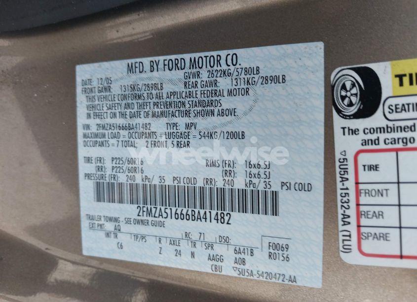 Photo 9 of 2006 Ford Freestar SE (VIN 2FMZA51666BA41482)