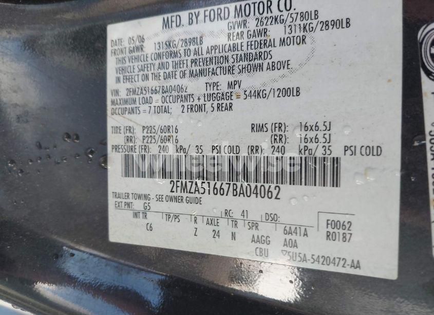 Photo 9 of 2007 Ford Freestar SE (VIN 2FMZA51667BA04062)