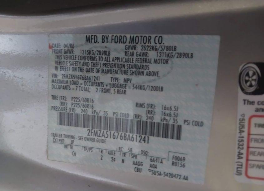 Photo 9 of 2006 Ford Freestar SE (VIN 2FMZA51676BA61241)