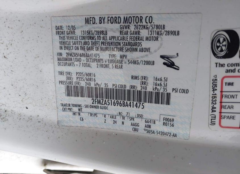 Photo 9 of 2006 Ford Freestar SE (VIN 2FMZA51696BA41475)