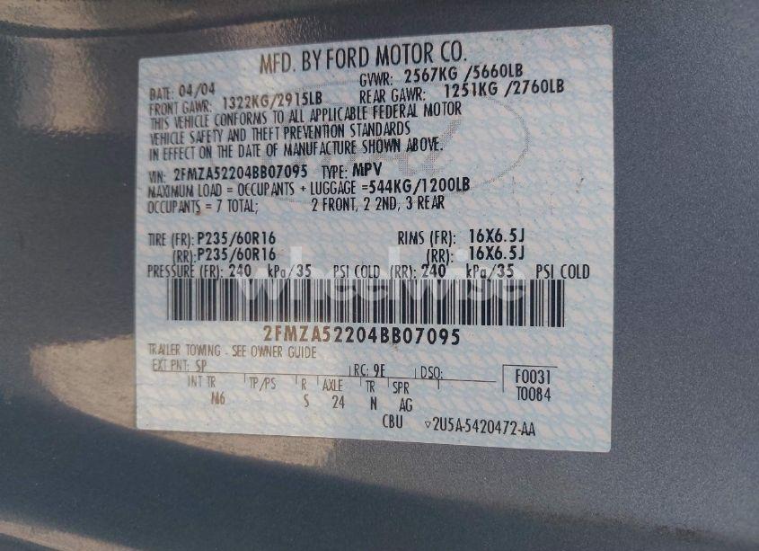 Photo 9 of 2004 Ford Freestar SEL (VIN 2FMZA52204BB07095)