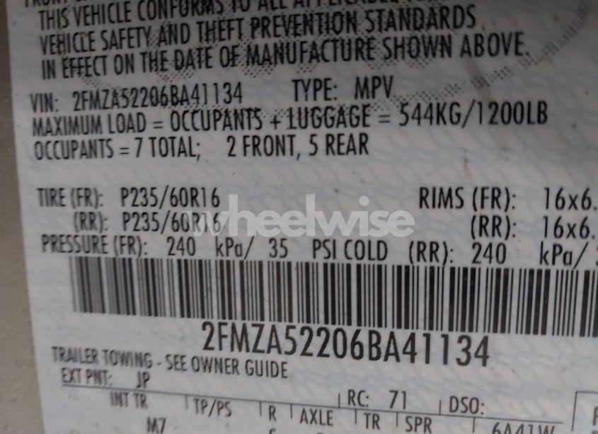 Photo 9 of 2006 Ford Freestar SEL (VIN 2FMZA52206BA41134)