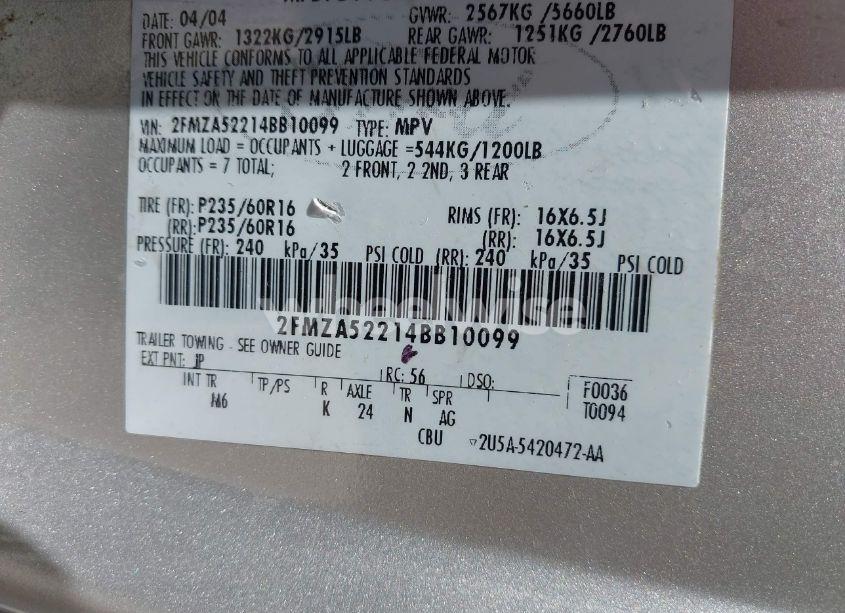 Photo 9 of 2004 Ford Freestar SEL (VIN 2FMZA52214BB10099)