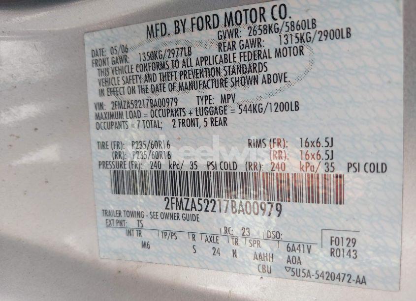 Photo 9 of 2007 Ford Freestar SEL (VIN 2FMZA52217BA00979)