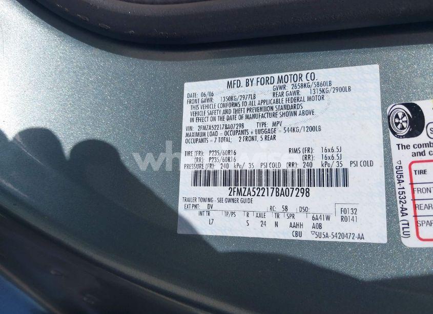 Photo 9 of 2007 Ford Freestar SEL (VIN 2FMZA52217BA07298)