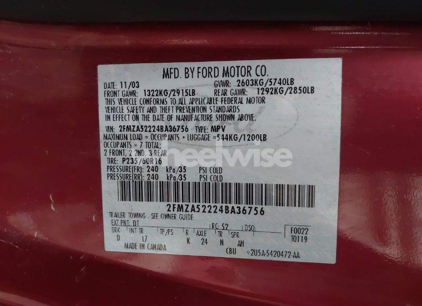 Photo 9 of 2004 Ford Freestar SEL (VIN 2FMZA52224BA36756)