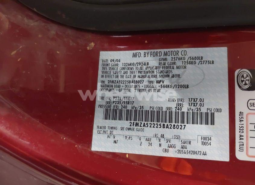 Photo 9 of 2005 Ford Freestar SEL (VIN 2FMZA52225BA28027)