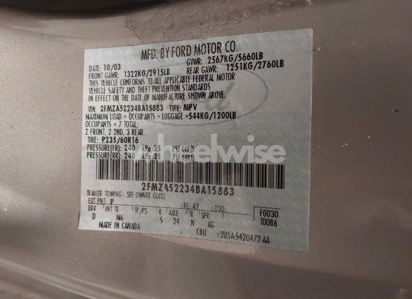 Photo 9 of 2004 Ford Freestar SEL (VIN 2FMZA52234BA15883)
