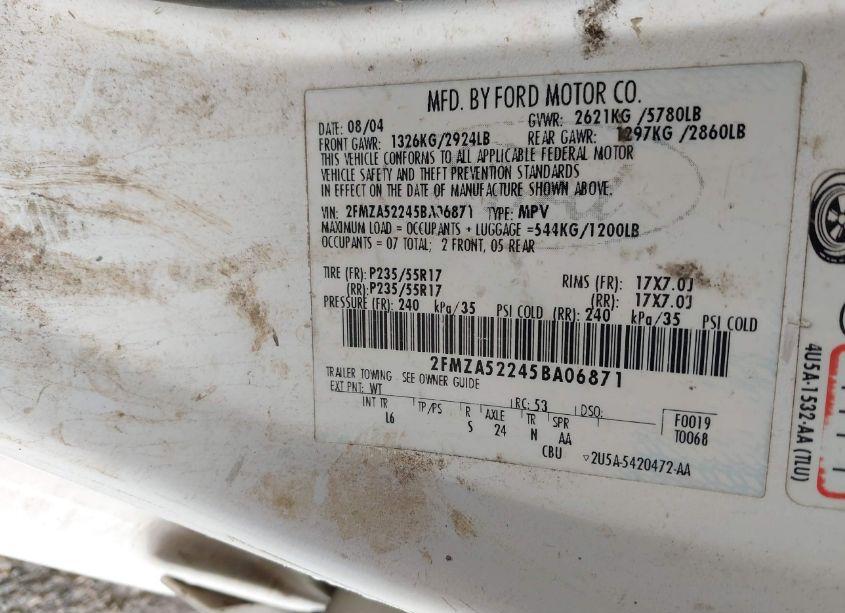 Photo 9 of 2005 Ford Freestar SEL (VIN 2FMZA52245BA06871)