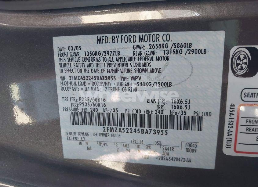 Photo 9 of 2005 Ford Freestar SEL (VIN 2FMZA52245BA73955)