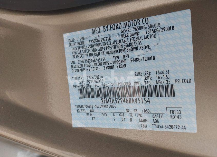 Photo 9 of 2006 Ford Freestar SEL (VIN 2FMZA52246BA45154)