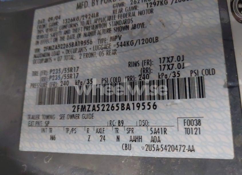 Photo 9 of 2005 Ford Freestar SEL (VIN 2FMZA52265BA19556)