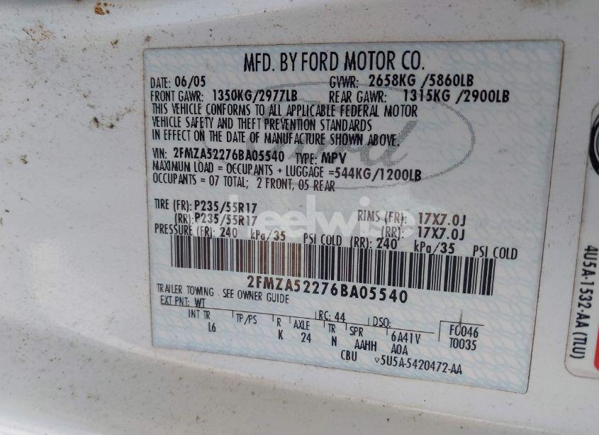 Photo 9 of 2006 Ford Freestar SEL (VIN 2FMZA52276BA05540)