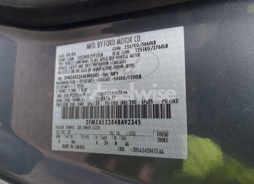 Photo 9 of 2004 Ford Freestar SEL (VIN 2FMZA52284BA92345)