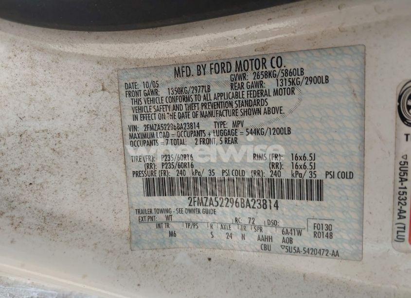 Photo 9 of 2006 Ford Freestar SEL (VIN 2FMZA52296BA23814)