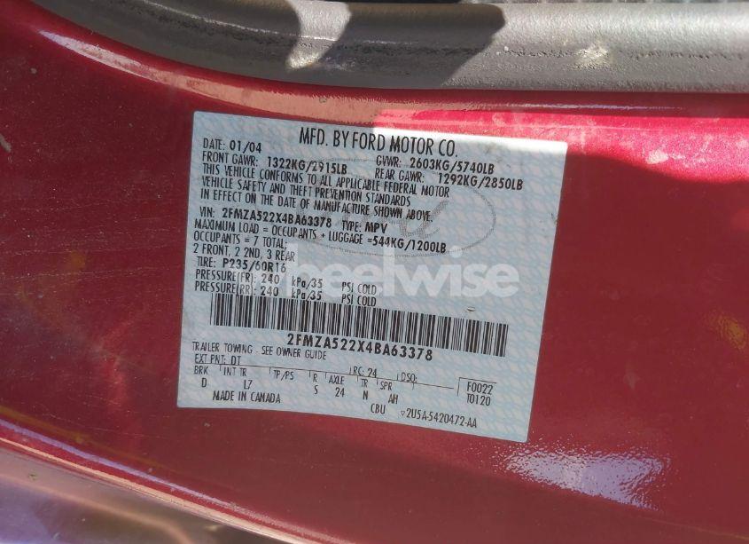 Photo 9 of 2004 Ford Freestar SEL (VIN 2FMZA522X4BA63378)