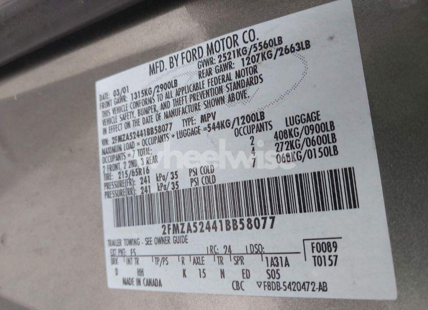 Photo 9 of 2001 Ford Windstar SE (VIN 2FMZA52441BB58077)