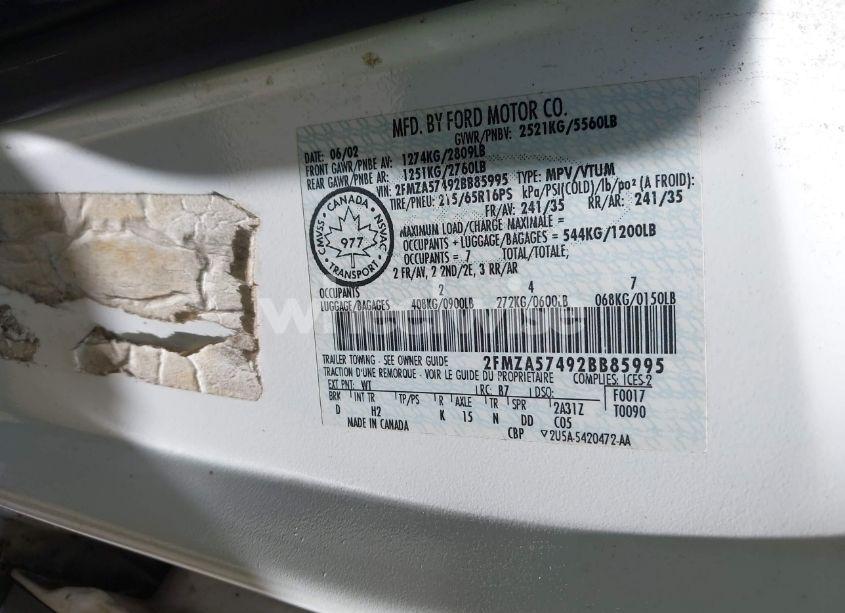 Photo 9 of 2002 Ford Windstar SPORT (VIN 2FMZA57492BB85995)