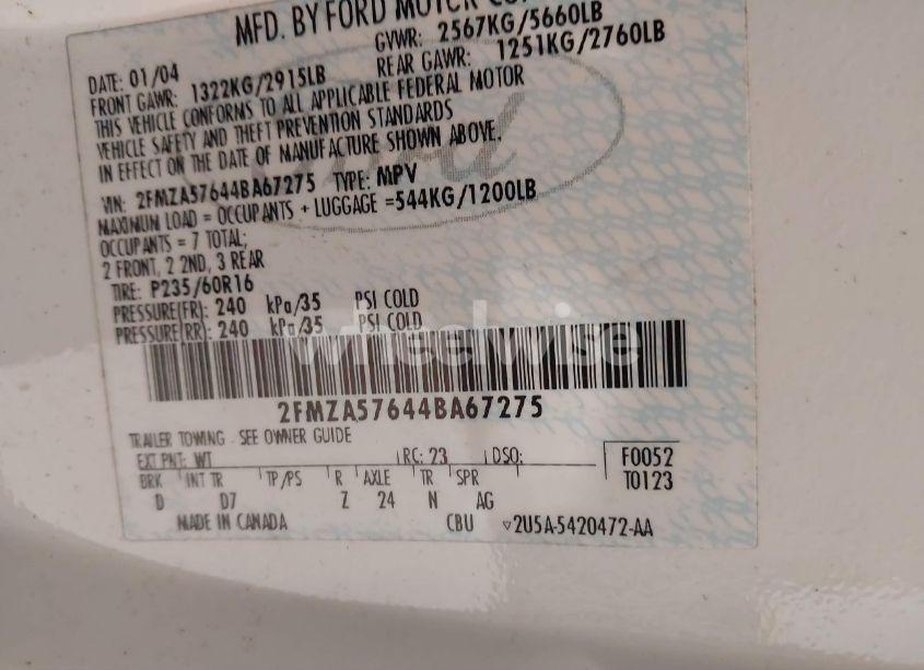 Photo 9 of 2004 Ford Freestar SES (VIN 2FMZA57644BA67275)