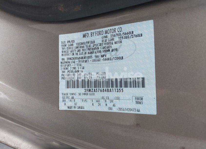 Photo 9 of 2004 Ford Freestar SES (VIN 2FMZA57684BA11355)