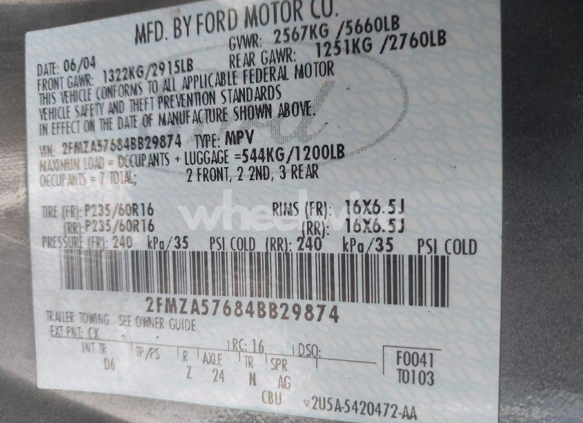 Photo 9 of 2004 Ford Freestar SES (VIN 2FMZA57684BB29874)