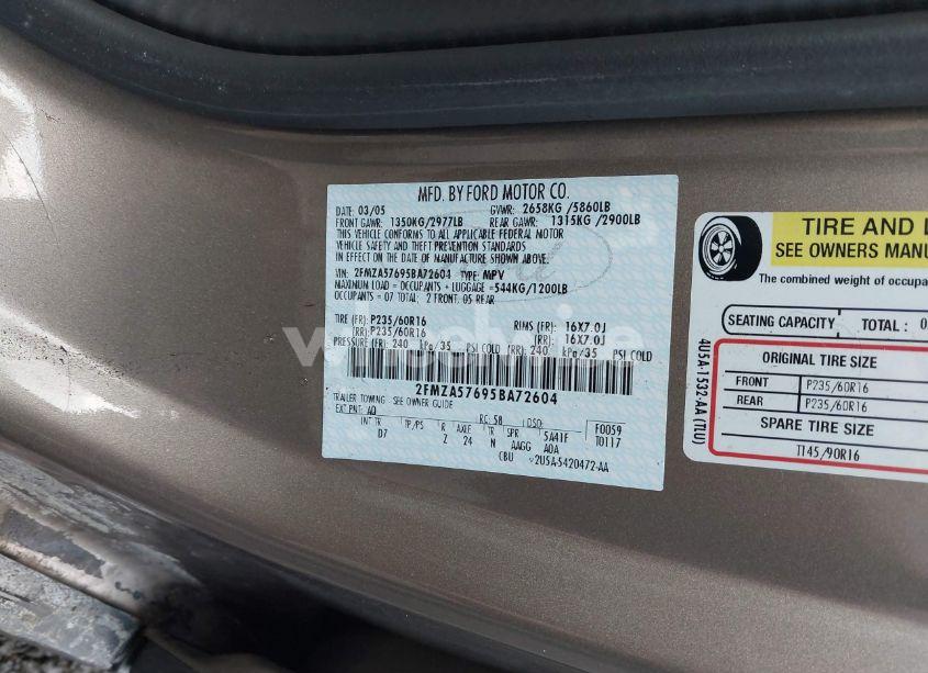 Photo 9 of 2005 Ford Freestar SES (VIN 2FMZA57695BA72604)