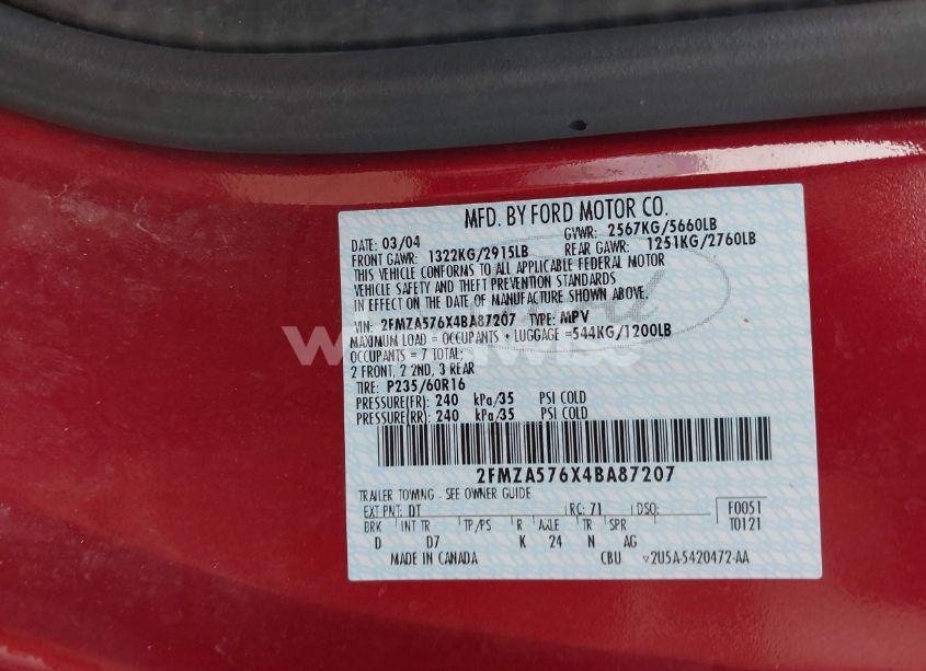 Photo 9 of 2004 Ford Freestar SES (VIN 2FMZA576X4BA87207)