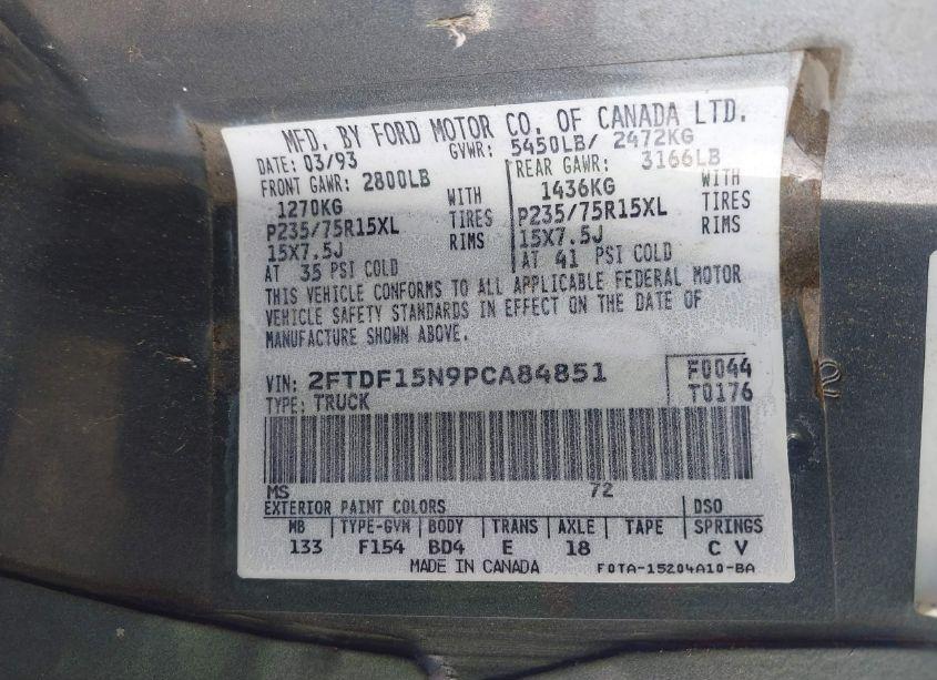 Photo 9 of 1993 Ford F150 N/A (VIN 2FTDF15N9PCA84851)