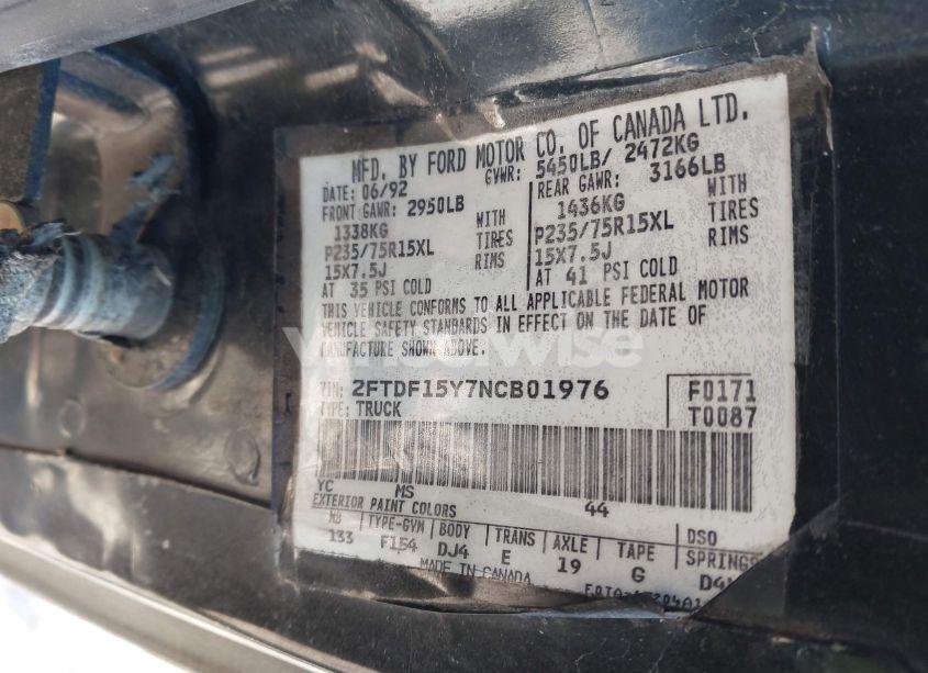 Photo 9 of 1992 Ford F150 (VIN 2FTDF15Y7NCB01976)
