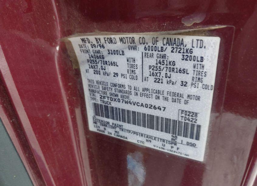 Photo 9 of 1997 Ford F-150 LARIAT/XL/XLT (VIN 2FTDX07W4VCA02647)