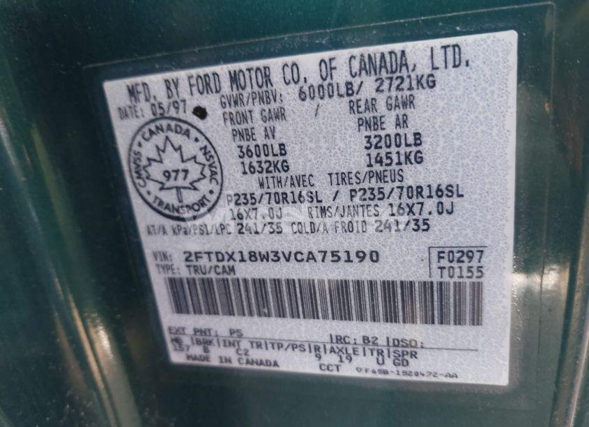 Photo 9 of 1997 Ford F-150 LARIAT/XL/XLT (VIN 2FTDX18W3VCA75190)