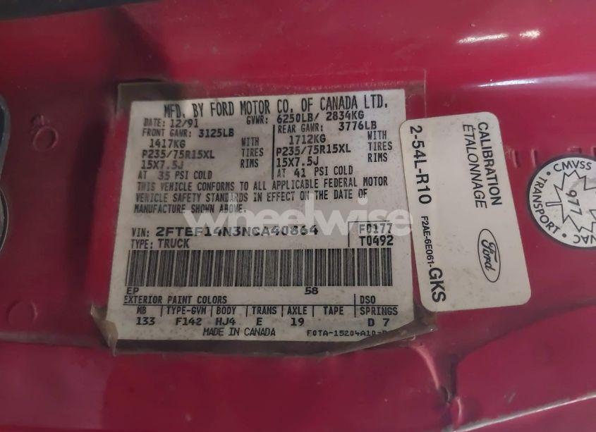 Photo 9 of 1992 Ford F150 (VIN 2FTEF14N3NCA40864)