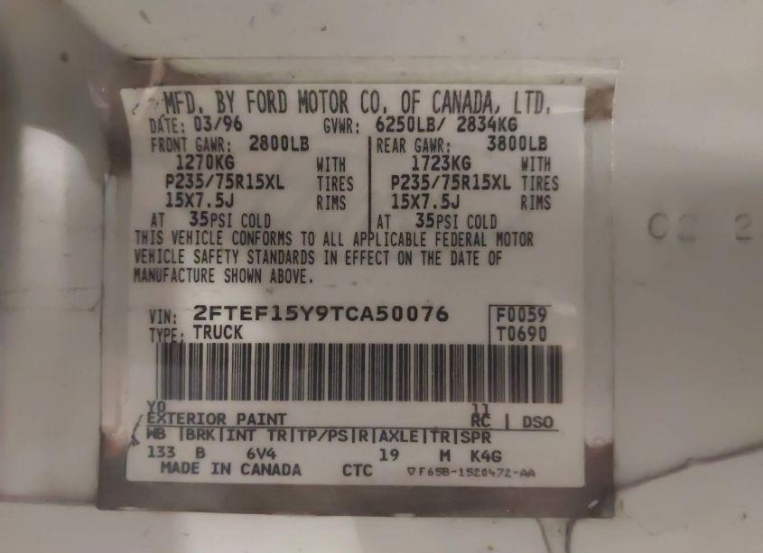 Photo 9 of 1996 Ford F150 (VIN 2FTEF15Y9TCA50076)