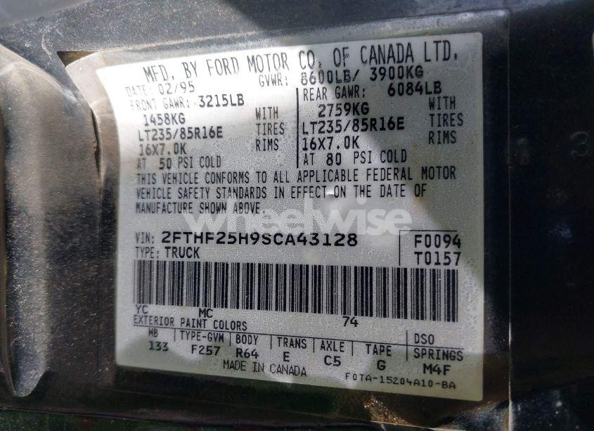 Photo 9 of 1995 Ford F250 N/A (VIN 2FTHF25H9SCA43128)