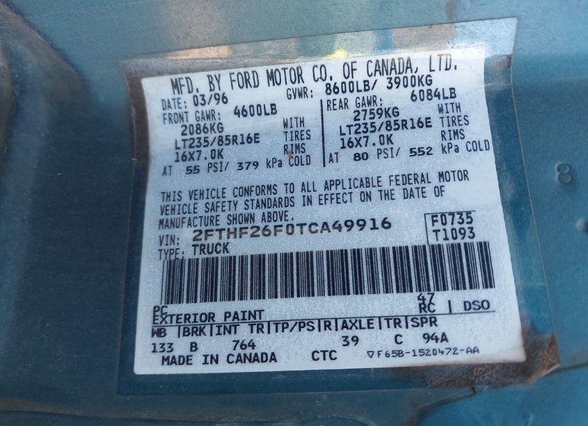 Photo 9 of 1996 Ford F250 N/A (VIN 2FTHF26F0TCA49916)