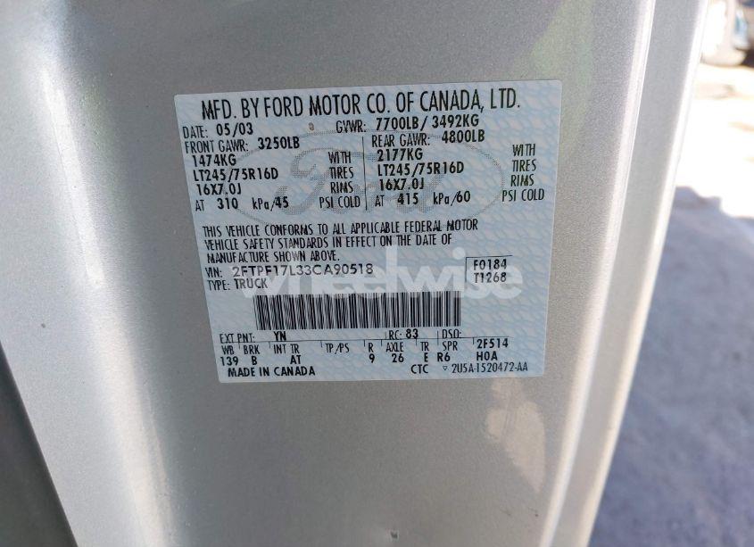 Photo 9 of 2003 Ford F-150 XL/XLT (VIN 2FTPF17L33CA90518)