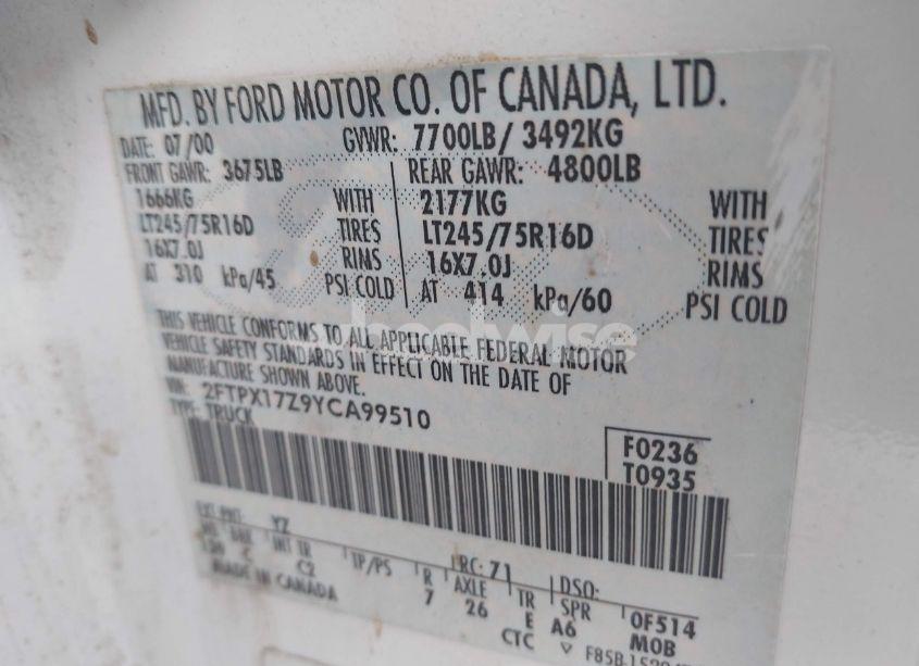 Photo 9 of 2000 Ford F-150 LARIAT/WORK SERIES/XL/XLT (VIN 2FTPX17Z9YCA99510)