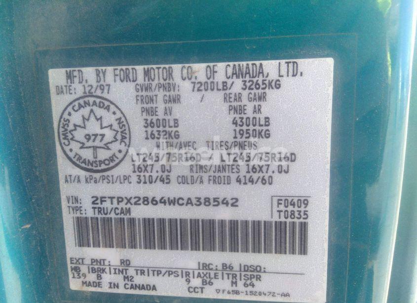 Photo 9 of 1998 Ford F-250 STANDARD/XLT/LARIAT/XL (VIN 2FTPX2864WCA38542)