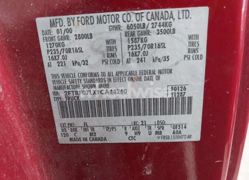 Photo 9 of 2000 Ford F-150 XL/XLT (VIN 2FTRF07LXYCA44260)