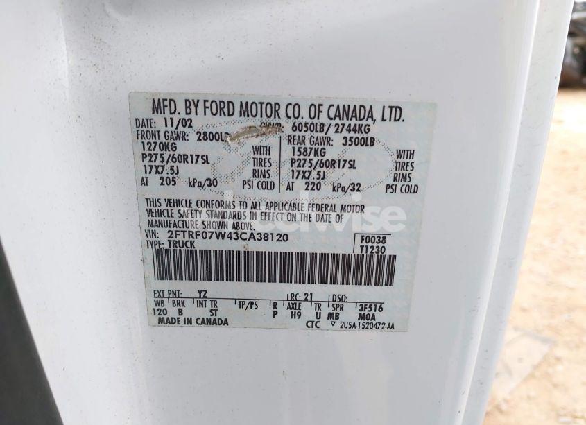 Photo 9 of 2003 Ford F-150 XL/XLT (VIN 2FTRF07W43CA38120)