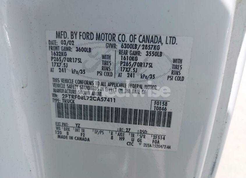 Photo 9 of 2002 Ford F-150 XL/XLT (VIN 2FTRF08L72CA57411)