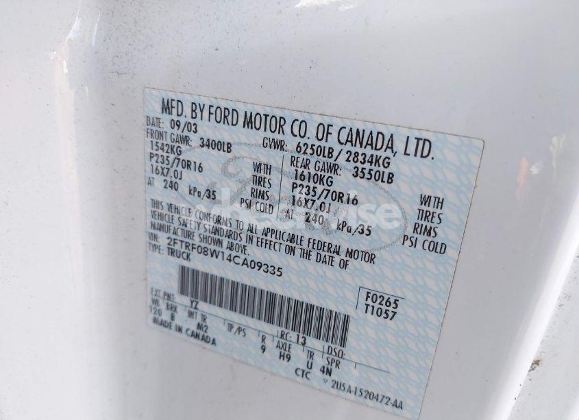 Photo 9 of 2004 Ford F-150 HERITAGE XL/XLT (VIN 2FTRF08W14CA09335)